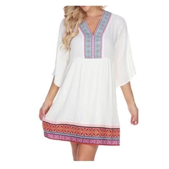 New White Mark Gauzy Dress Boho Flowy Colorful Embroidery Mini Size M NWT - Picture 1 of 11